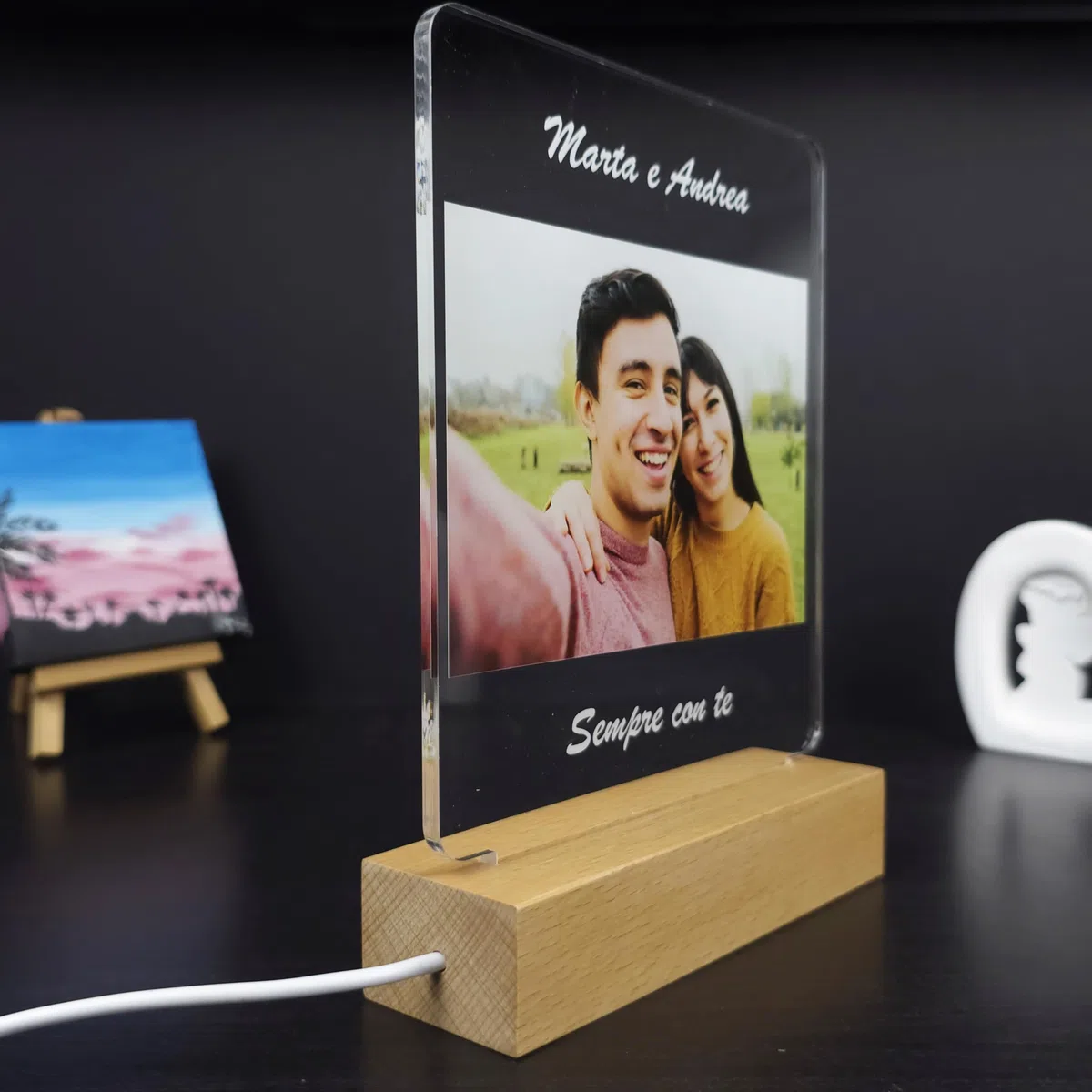 Stileitaliano lampada con foto personalizzata idea regalo anniversario compleanno per lui lei led multicolore regali fidanzati uomo donna (Foto singola)