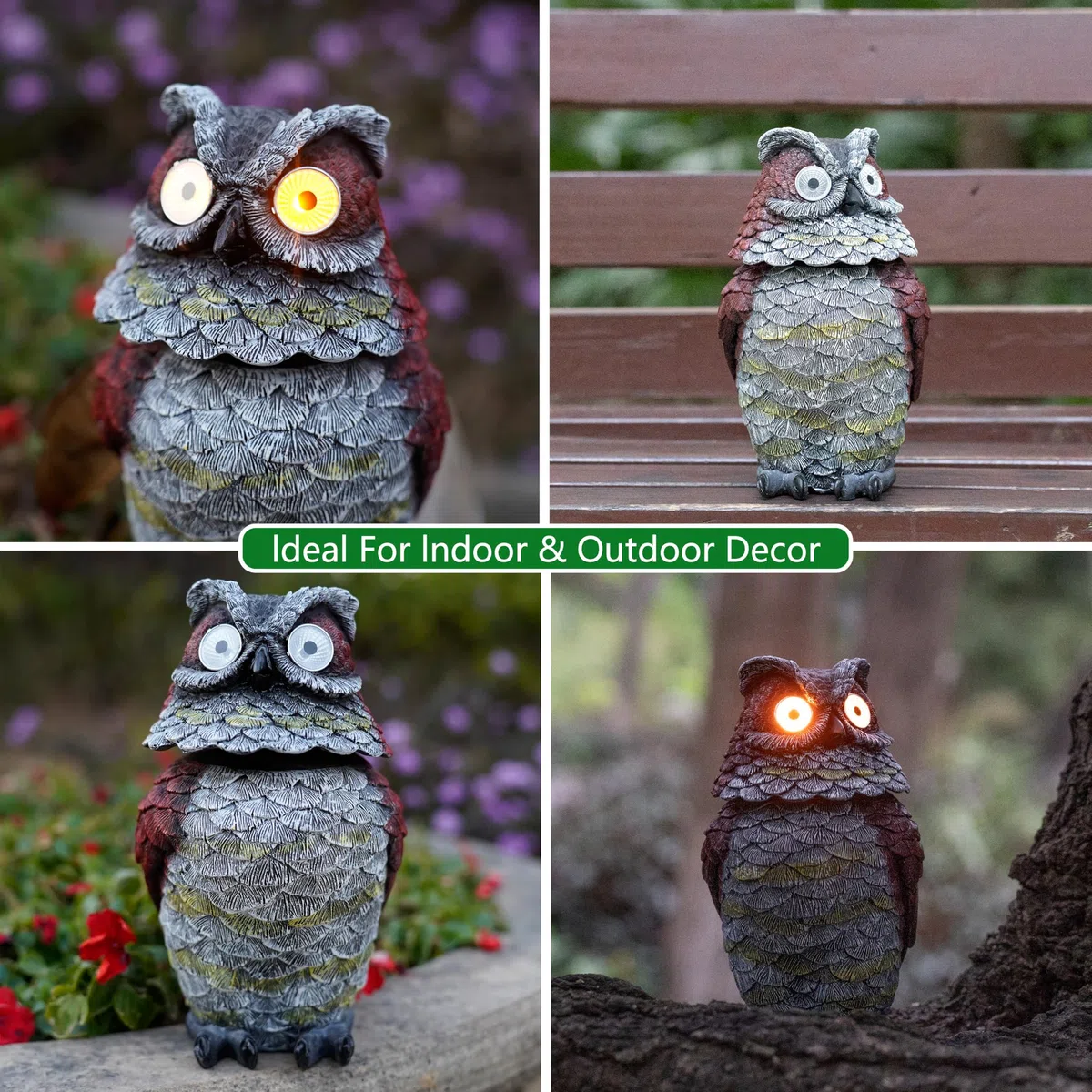 LED solare oscillante testa gufo luce, lampade decorative atmosfera all'aperto, incantevole resina mobile gufo giardino luce paesaggio.