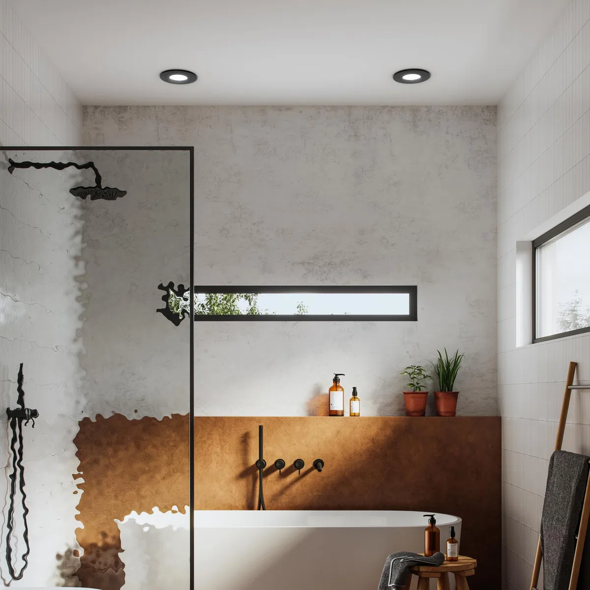 ledscom.de 4 pz. cornice da incasso a soffitto per bagno ERID, impermeabile, bagno, IP44, rotonda, orientabile, bianco opaco incl. presa GU10
