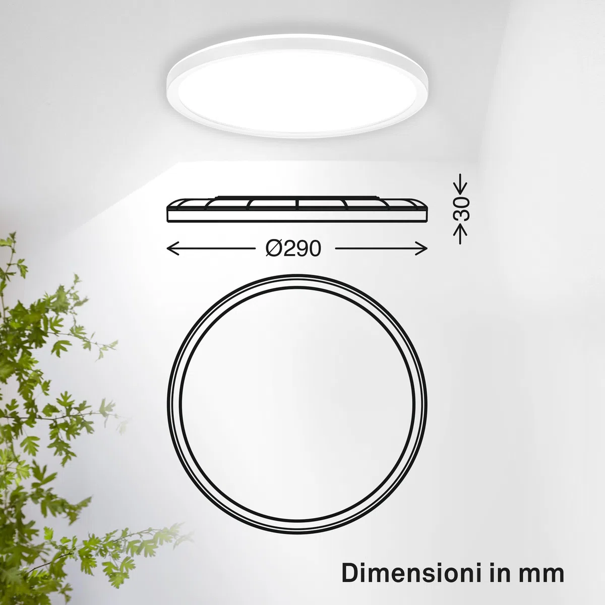 B.K.Licht - Pannello LED piatto con illuminazione indiretta, luce bianco neutro, protezione IP44, plafoniera bagno, plafoniera cucina, lampadario, lampada soffito, 29 x 3 cm, bianco