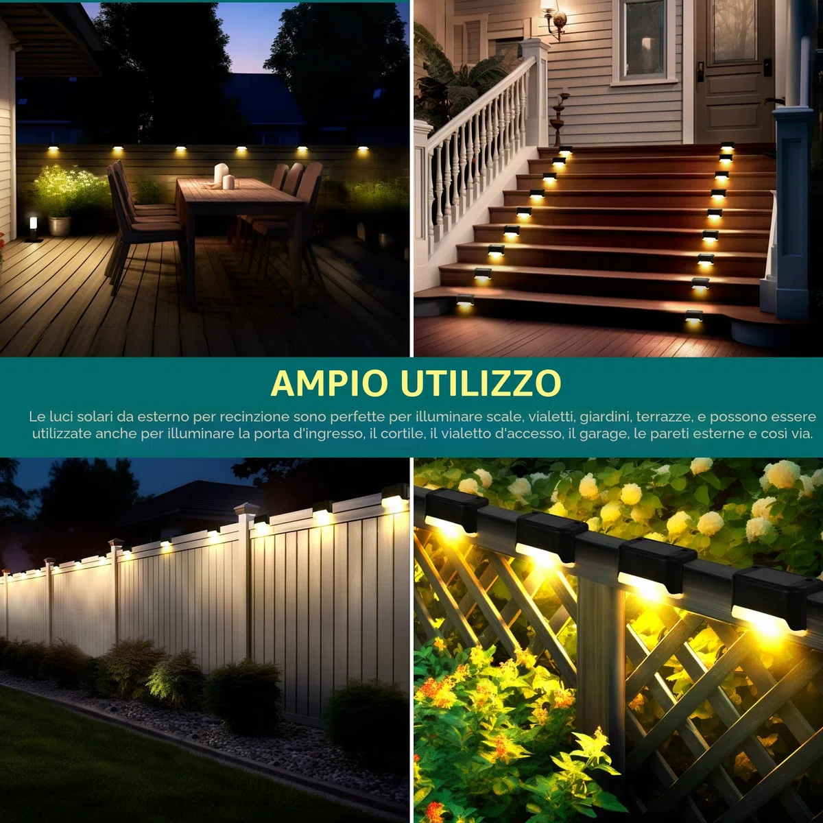 Solpex Lampade solari, 8 pezzi, luci solari per recinzione, impermeabili, per esterni, scale, recinzione, cortile, patio e sentiero (nero, bianco caldo)