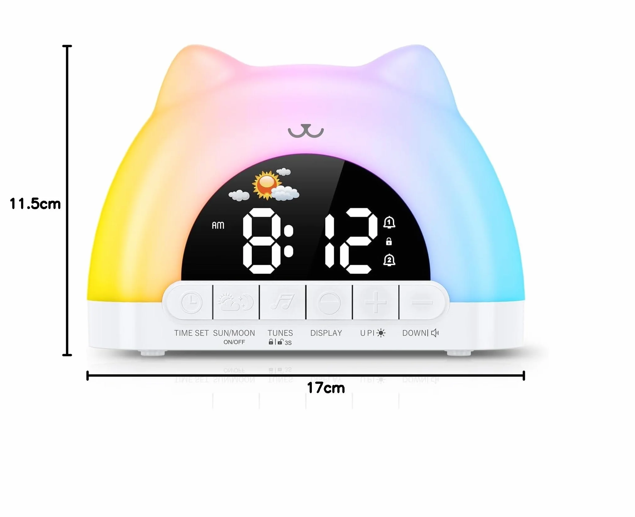 Sveglia Bambini Giorno Notte, Sveglia da Comodino con Luce Notturna a 11 Colori RGB, Snooze, 2 Allarmi, Sveglia Digitale per Bambini con Luna e Sole, Addestratore del Sonno per Bambini