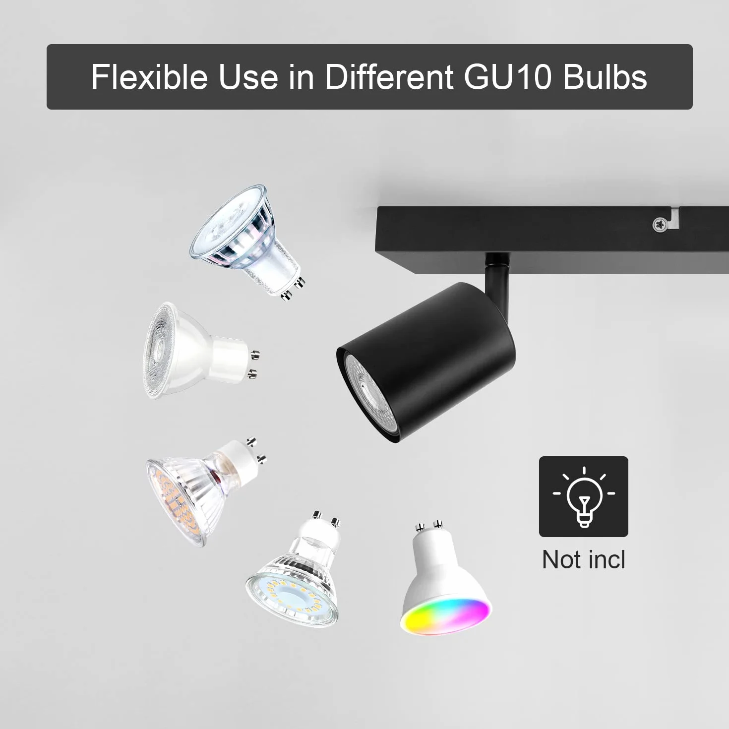 Lampada Faretti da Soffitto LED Orientabili, Faretti da Parete Interno GU10 Nero, Lampadario LED Moderna da Soffitto per Camera da Letto Cucina Soggiorno, Lampadina GU10 non Inclusa