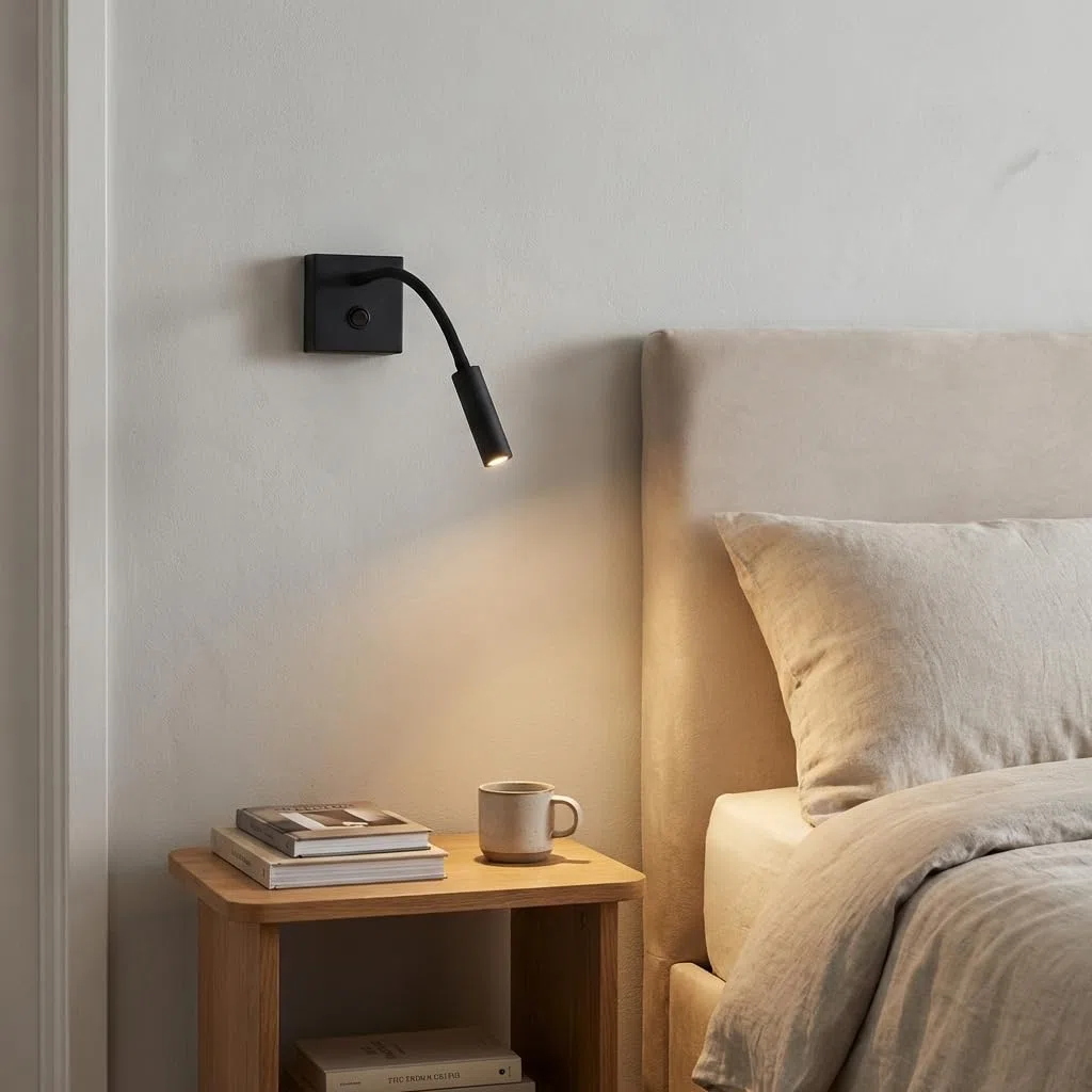 BARCELONA LED Applique da Parete LED Nero per Lettura "Hale" 3W, Luce Calda 2800K, Braccio Flessibile Orientabile, Stile Moderno Minimalista e Classico, Camera, Scale, Ristorante, Comodino