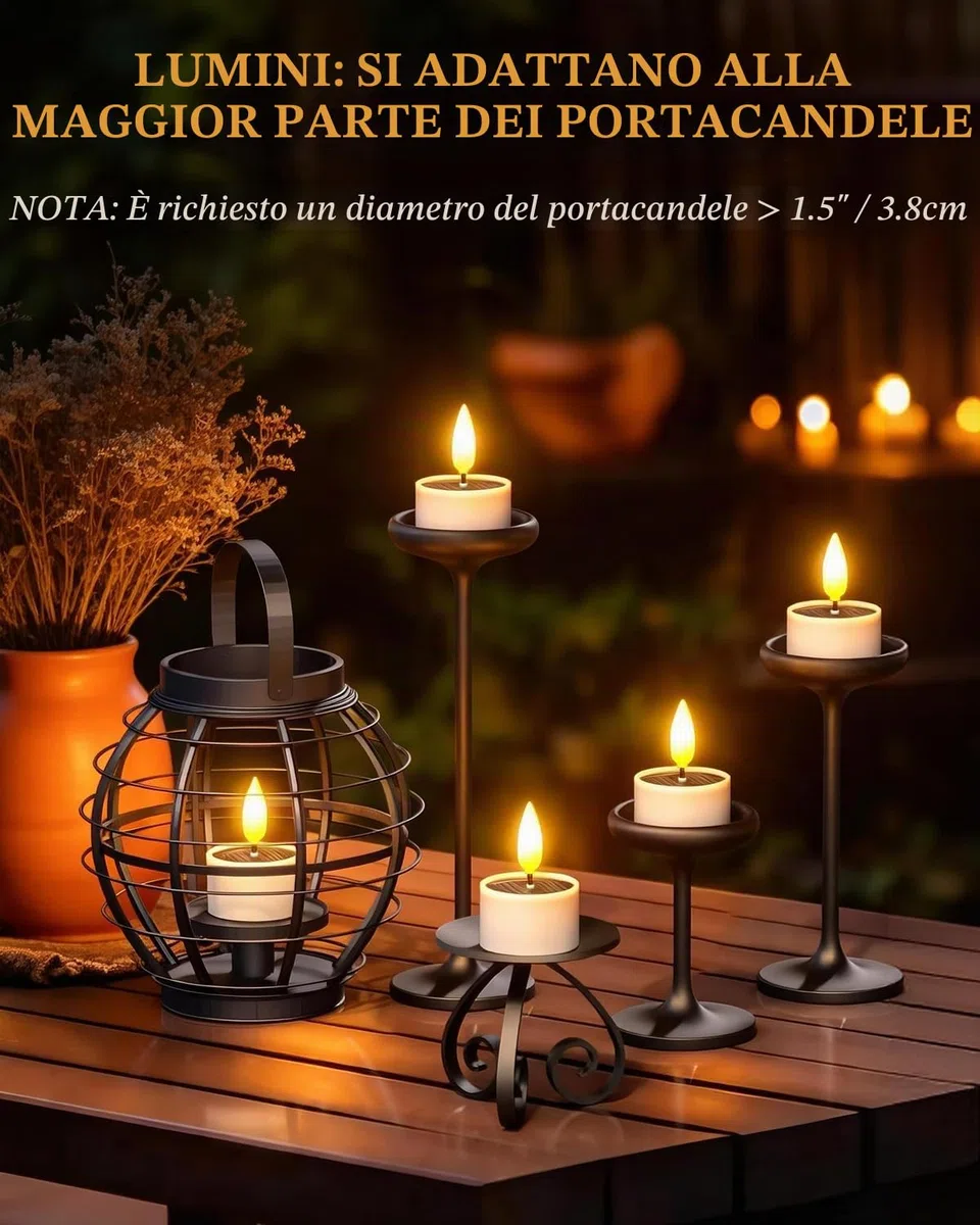 SoulBay Candele Solari per Esterni, 12 pezzi Impermeabili Candele Finte LED Solari Ricaricabili Fiamma Decorative Tea Light per Esterni Balcone Giardino Lanterna Stanza Natale Decorazioni Casa