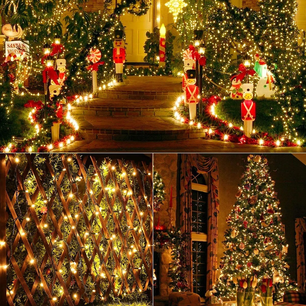 PhilzOps Natale Catena di Luci Esterno, 10M 100 LED Albero di Natale Catene Luminose Decorative Impermeabile Stringa Luci Led con 8 Modalità per Decorazioni Interno Giardino Compleanno (Bianco Caldo)