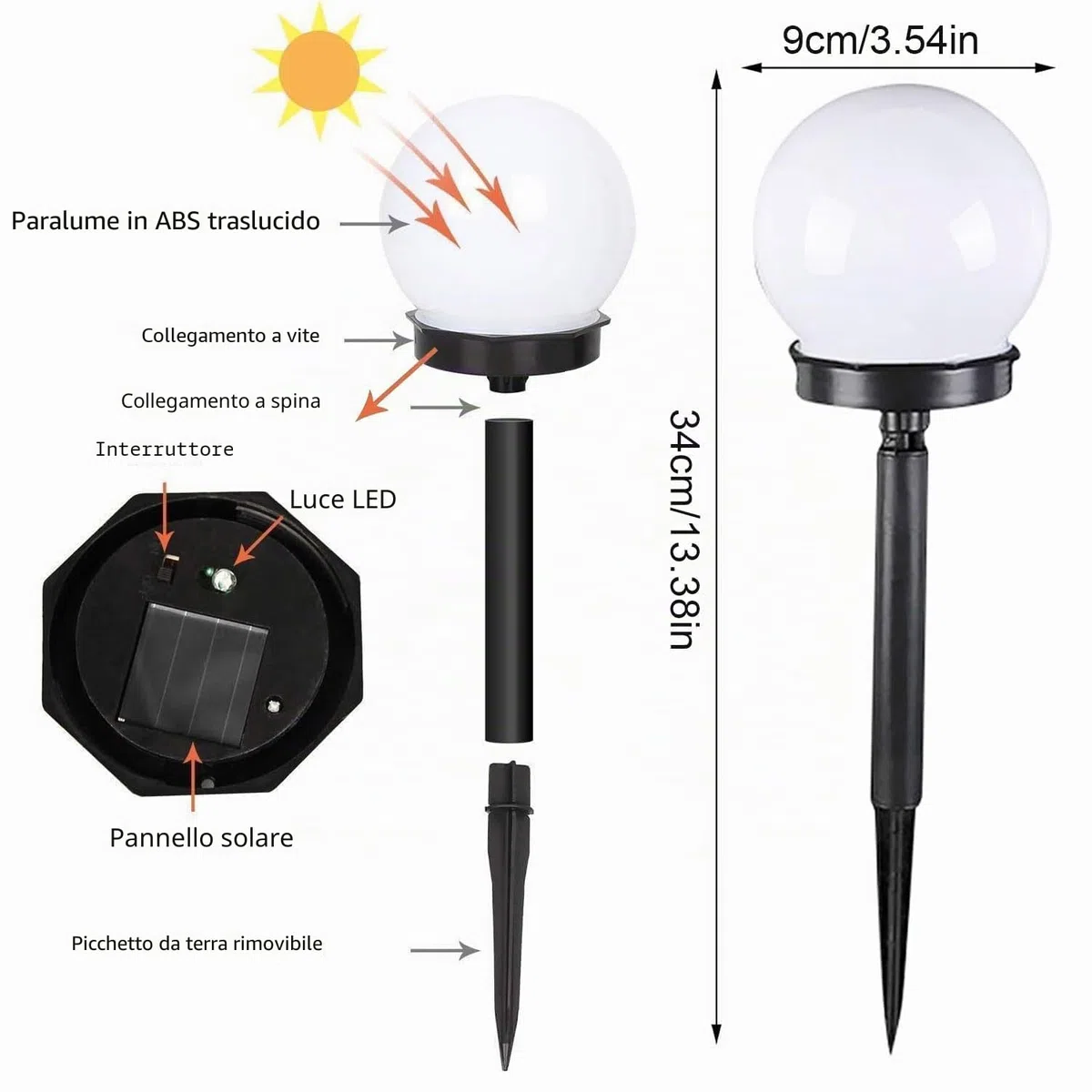 Shengruili 6 lampade solari per esterni, a sfera solare, giardino e impermeabili