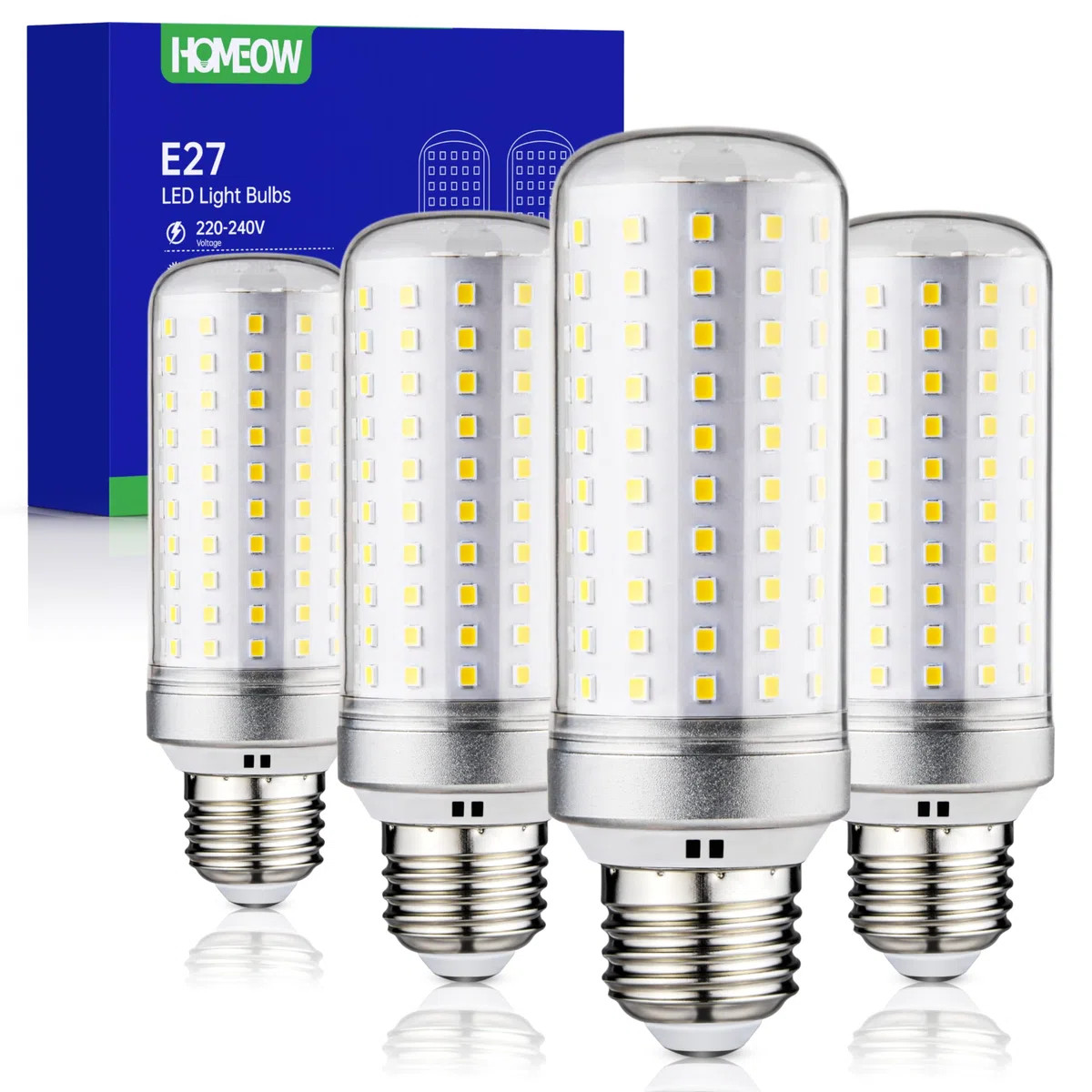 HOMEOW Lampadina LED E27 Luce Naturale 4000K, 25W 2500LM, Equivalenti a 200W Lampada Tradizionale, Lampadine E27 LED Mais Risparmio Energetico, Non Dimmerabile, AC 220-240V, Set di 4