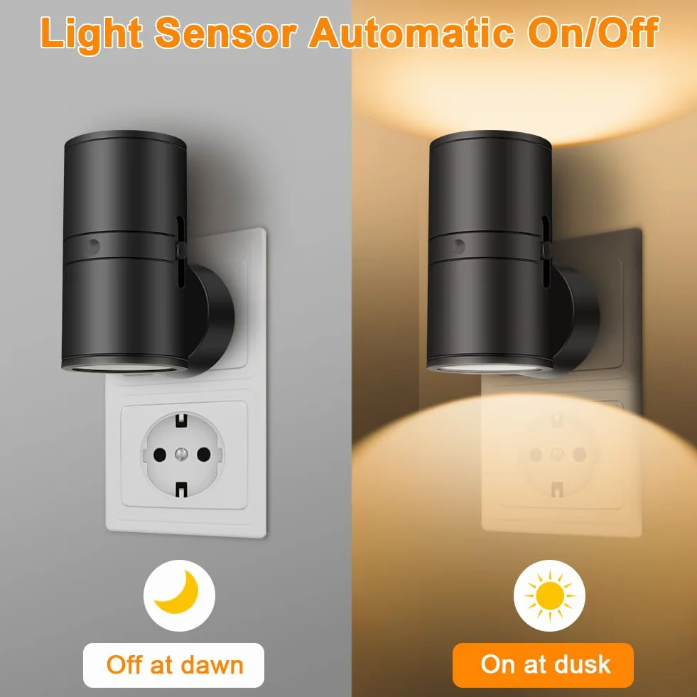 HOTUT Luce notturna Presa elettrica 2 pezzi LED Luce notturna del crepuscolo all'alba con sensore, bianco caldo, 0-100 LM Luminosità Regolabile, Luci notturne da collegare alla parete per camera da