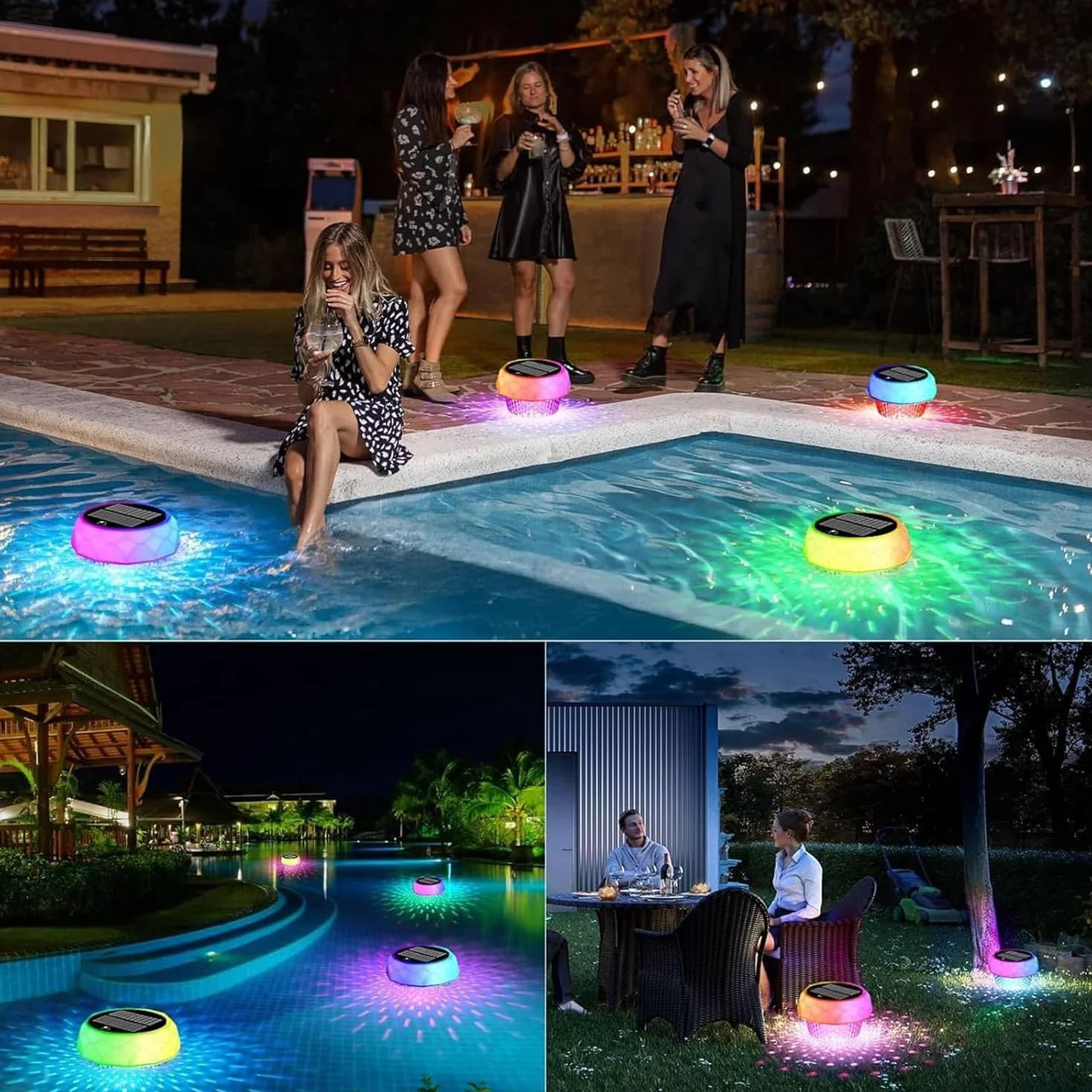 Joycome Luci Piscina Solari Fuori Terra IP68 Impermeabili Illuminazione Solare Piscina con Telecomando, Luci per Piscina Subacquea LED RGBCW Luce Piscina per Esterno Laghetto Festa - 1 Pacco