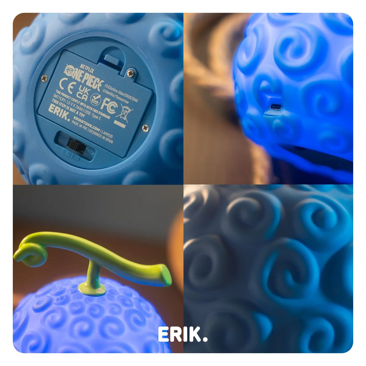 Grupo Erik: Lampada One Piece Gom Gom Fruit | Lampada Frutto del Diavolo One Piece, ricaricabile con cavo USB o batterie, One Piece Gadget, Accessori Scrivania Gaming, Accessori Anime