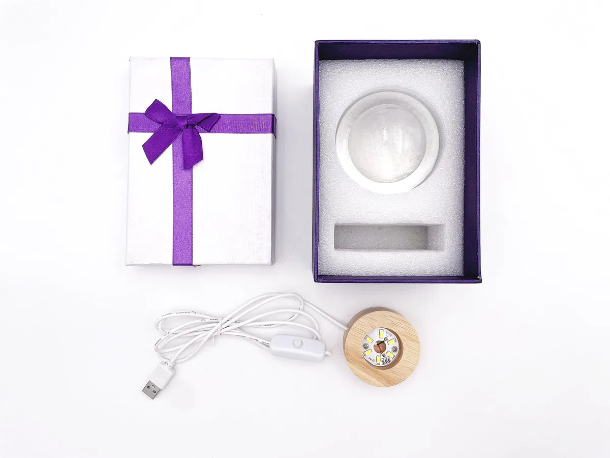 Shop-UP! Lampada Sistema Solare 3D sfera di cristallo grande, con base e luce a led USB, confezione regalo inclusa, lampada notturna