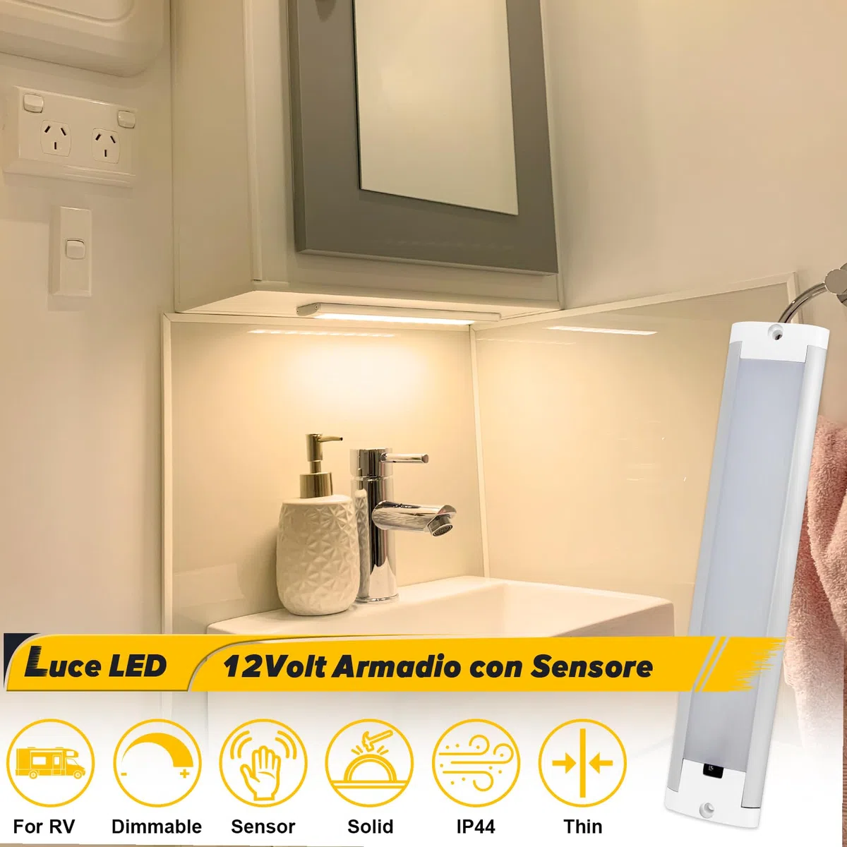 Dream Lighting Barra LED 12v per Camper Dimmerabile Striscia LED 12v con Sensore di Movimento Armadi Cucina Illuminazione Bianco Caldo