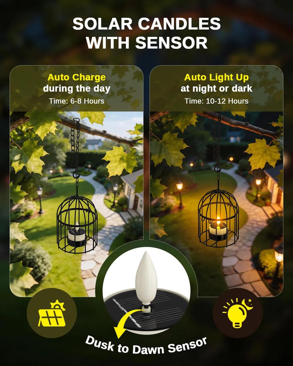 SoulBay Lanterne Appendi con Luminose Luci Solari a Tè - 4pz (2 Grandi, 2 Piccole) Luci da Giardino Solari Impermeabili per Albero Patio Recinzione Decorazione Giardino Casa – Lanterne Solari con