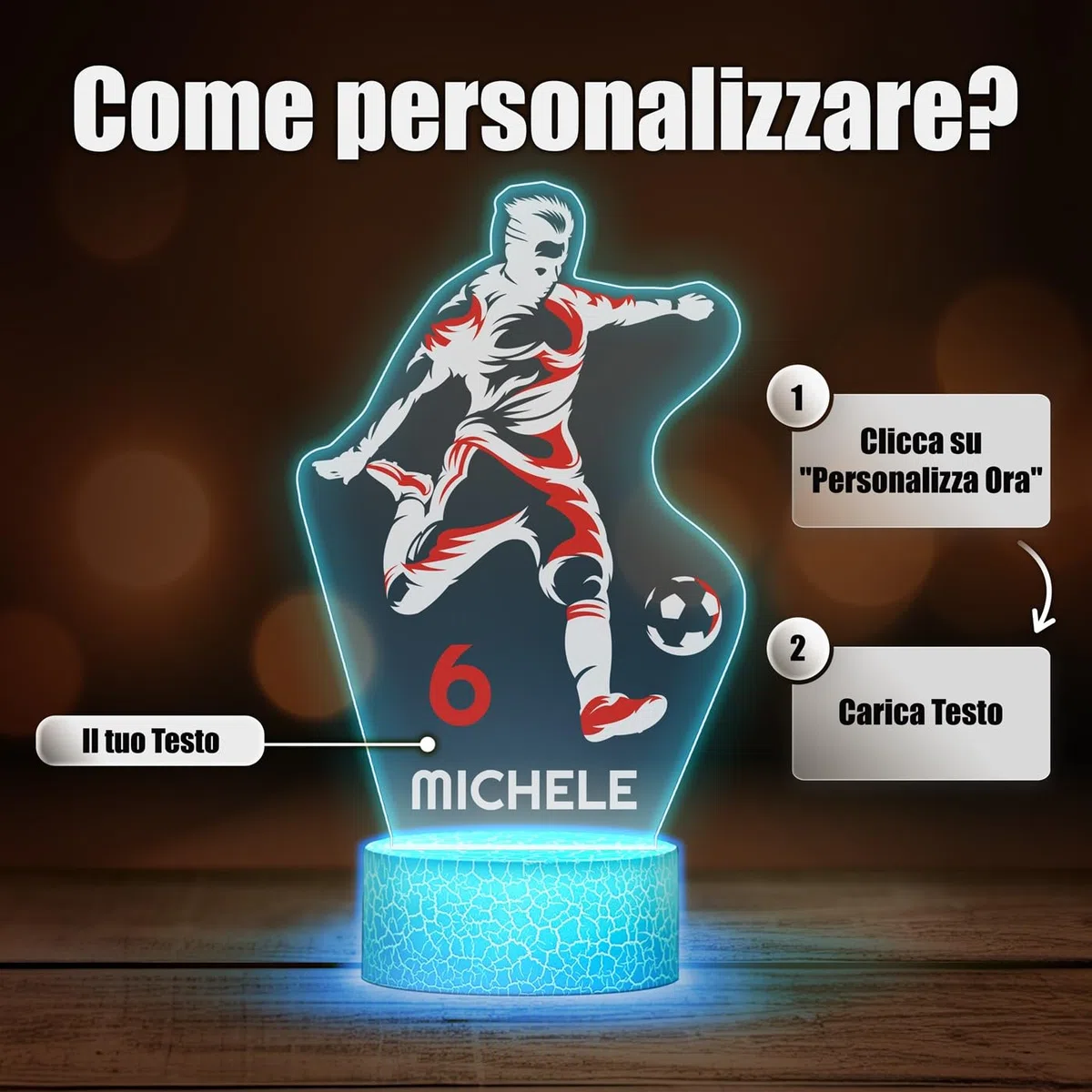 Maverton Lampada da notte personalizzata calcio - RGB 16 Colori - Regalo Comunione Maschio, Regalo Bambino 10 Anni Maschio, Regalo Comunione Bambino - Idea Regalo Compleanno per Ragazzi