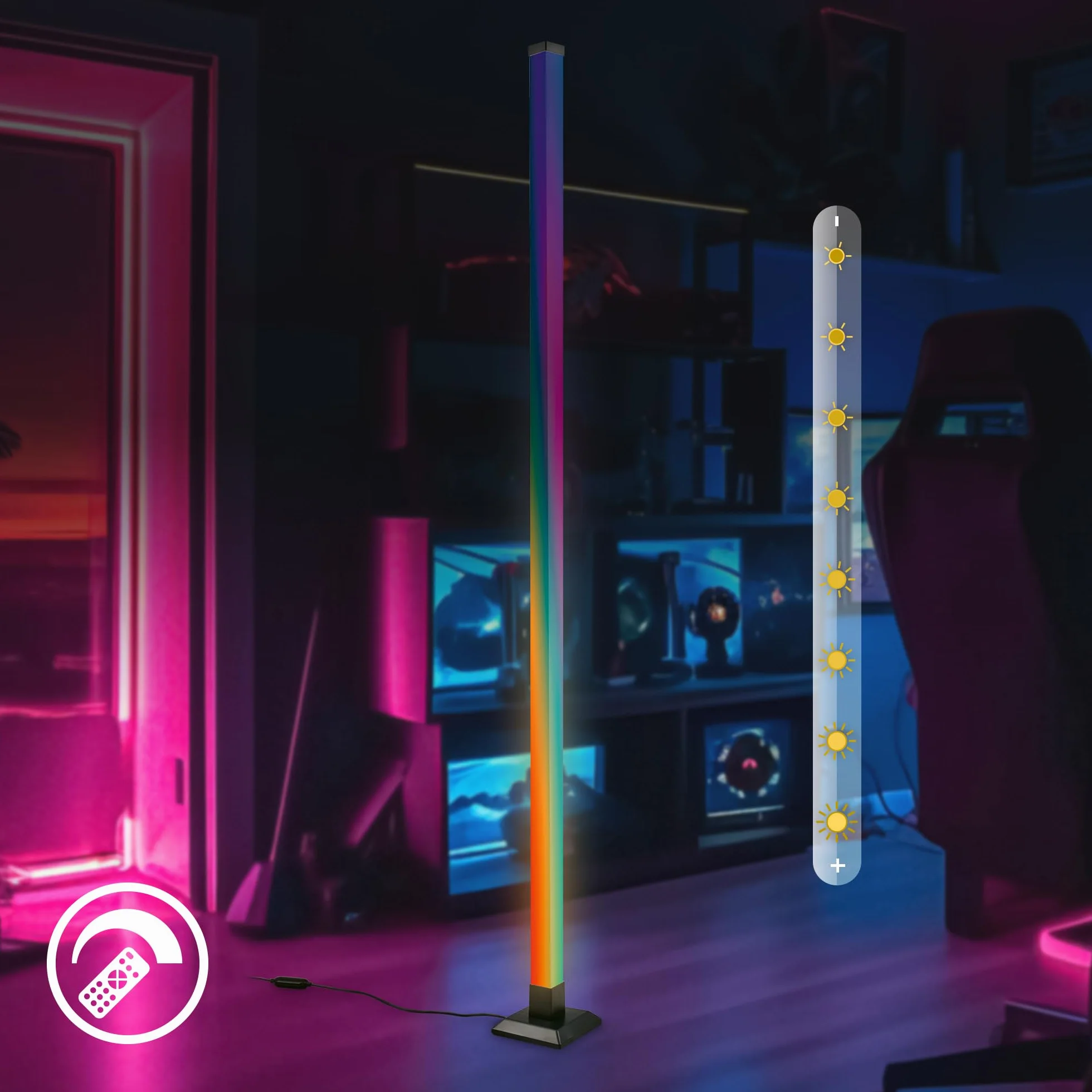 BRILONER - Lampada da terra LED con telecomando, dimmerabile, funzione musica, piantana lampada da terra, lampada da terra salotto, lampada soggiorno da terra, 150x12,5x12,5 cm, nero