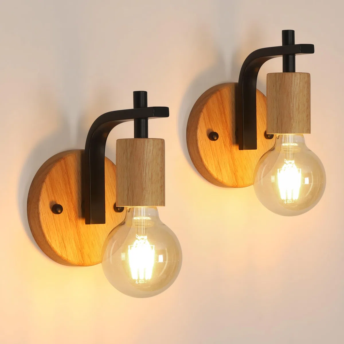 DELIPOP 2 Pezzi Lampada da Parete Vintage, Applique da Parete Interno in Legno e Metallo, E27 Lampada a Muro Illuminazione Interni per Corridoio, Camera da Letto,Soggiorno