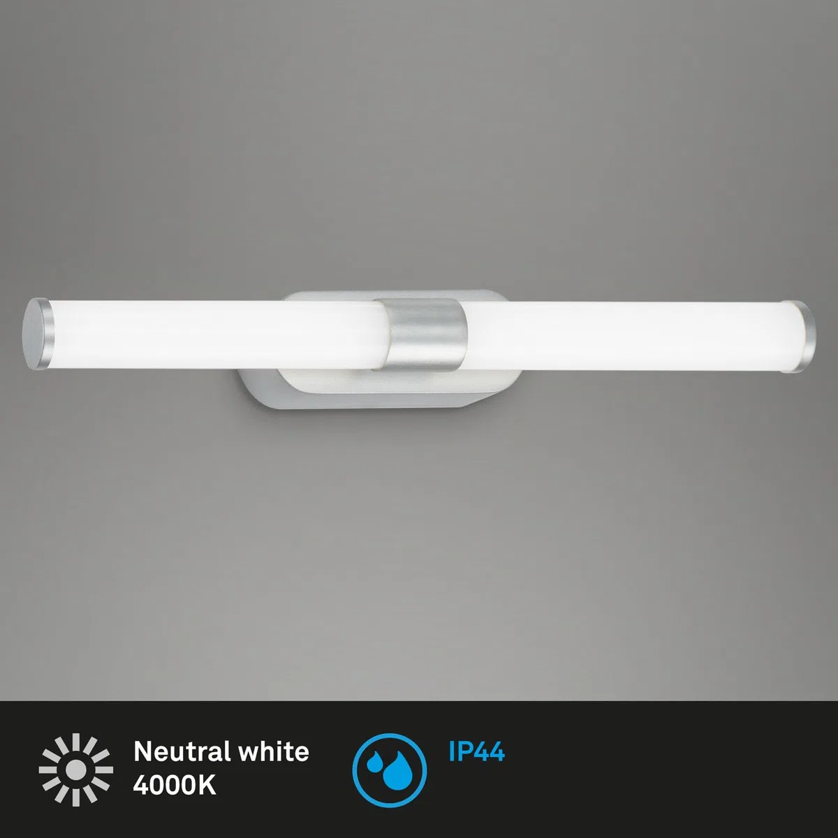BRILONER - Lampada a LED per specchio da bagno, lampada da specchio per il bagno, lampada da parete, applique, IP44, tonalità di luce bianco neutro, 7W, finitura cromata opaca, 40 cm.
