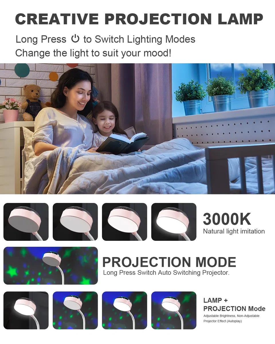 Lampada da tavolo per bambini con portapenne, carina lampada da scrivania LED, lampada da tavolo, lampada da studio per bambini con proiettore, lampada da comodino, tavolo, lampada per bambini
