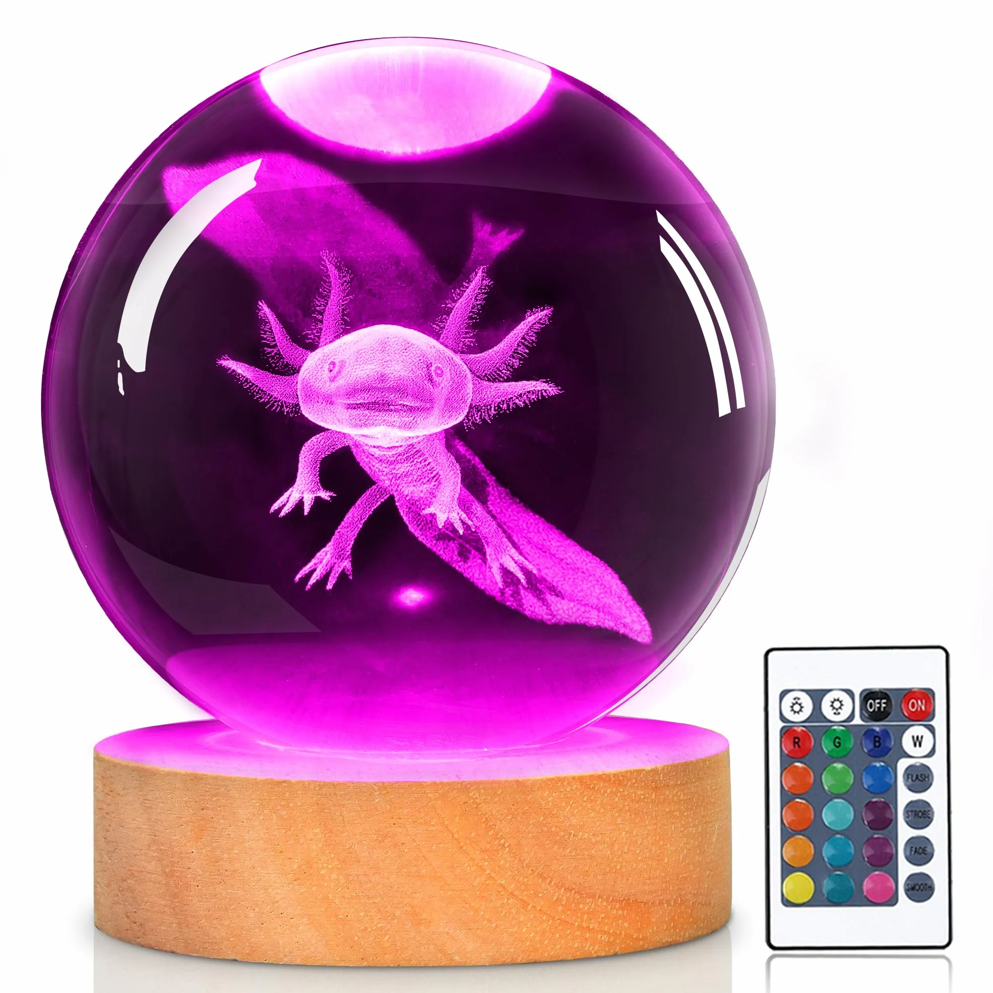 OkiyiD Axolotl, sfera di cristallo 3D, luce notturna con telecomando, lampade a sfera in vetro per amici, compleanni, vacanze, fantastici giocattoli decorativi per ragazzi e ragazze