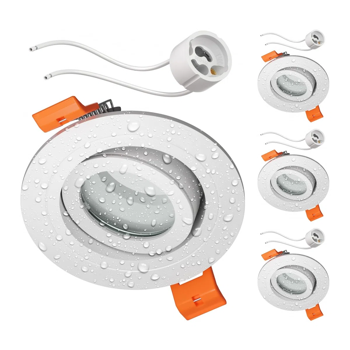 ledscom.de 4 pz. cornice da incasso a soffitto per bagno ERID, impermeabile, bagno, IP44, rotonda, orientabile, bianco opaco incl. presa GU10