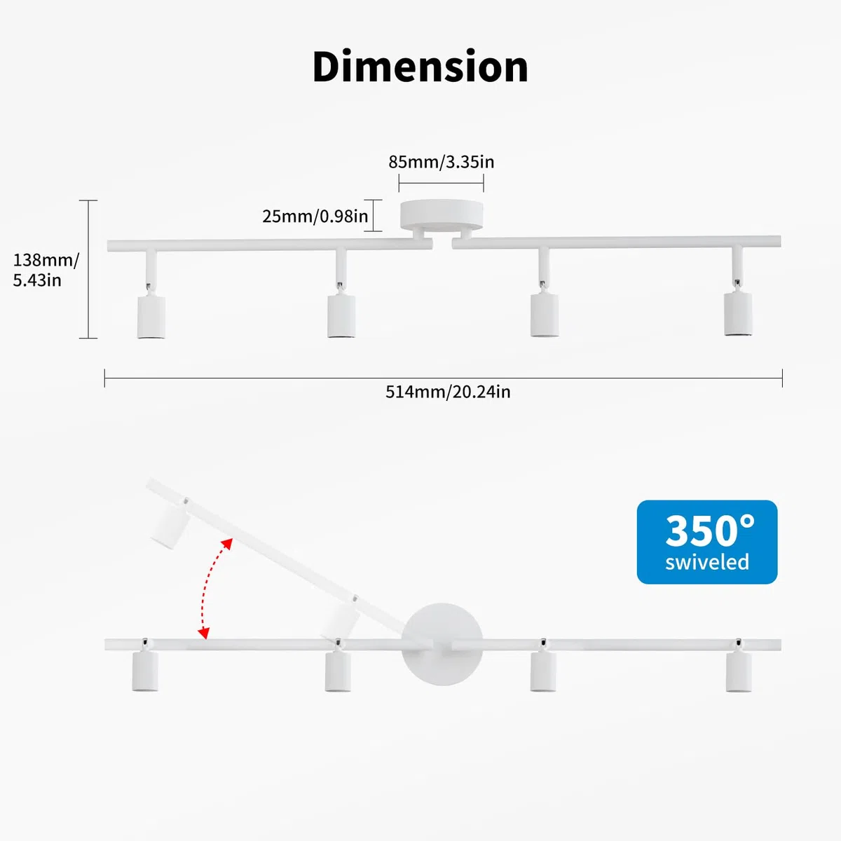 LVWIT Faretti LED da Soffitto Orientabili con 4 Luci GU10, Faretto da Interno Bianco Moderna, Faretti Soffitto per Barra, Salotto,Cameretta, Cucina (Senza Lampadina)