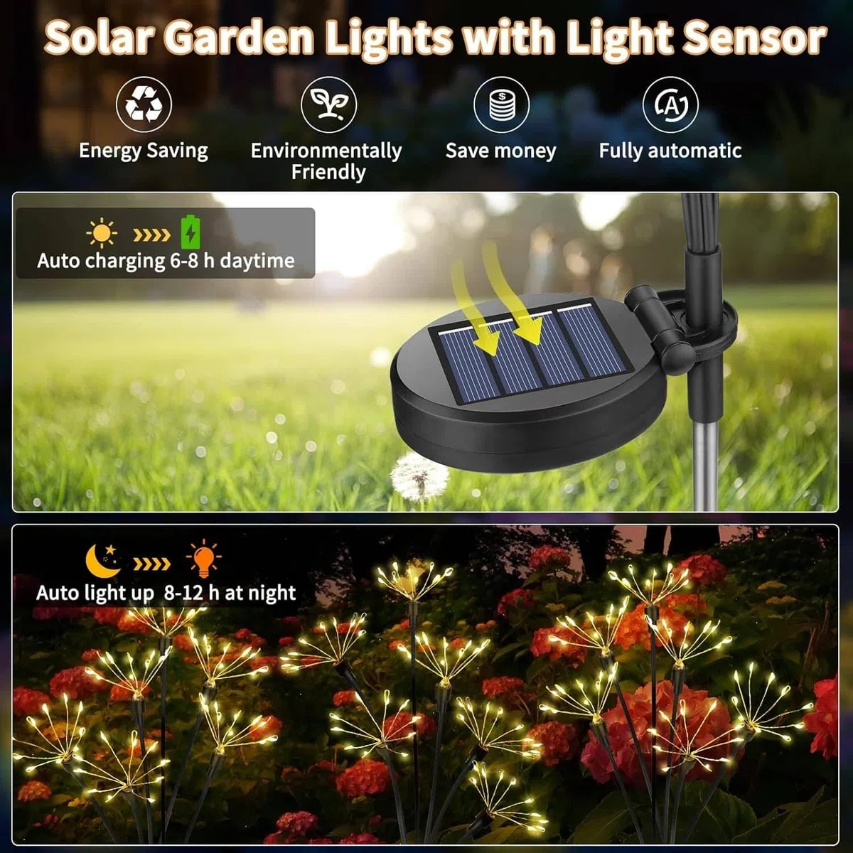 Redefun Luci Solari da Giardino, 2 pezzi 160LED Luci Solari, 8 Modalità luce da Giardino ad Energia Solare, Impermeabile Ondeggiante Luce Lucciola per Esterni Patio Vialetto
