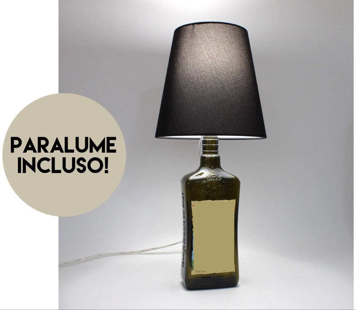 Kit Completo Paralume Nero + Adattatore portalampada E27 con filo e interruttore trasparente - Lampada Led A+ in omaggio! Trasforma una bottiglia in lampada! Lampabottiglia.it