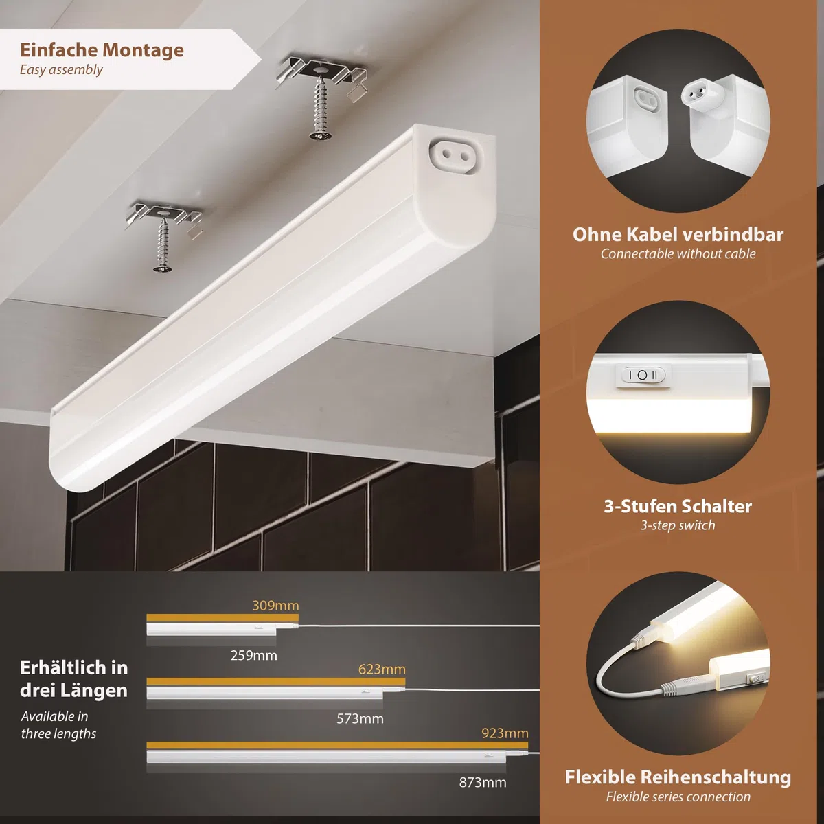 ledscom.de Apparecchio LED sottopensile RIGEL, temperatura di colore regolabile, spina, 87 cm, 10,1 W, 1122lm, bianco caldo/bianco