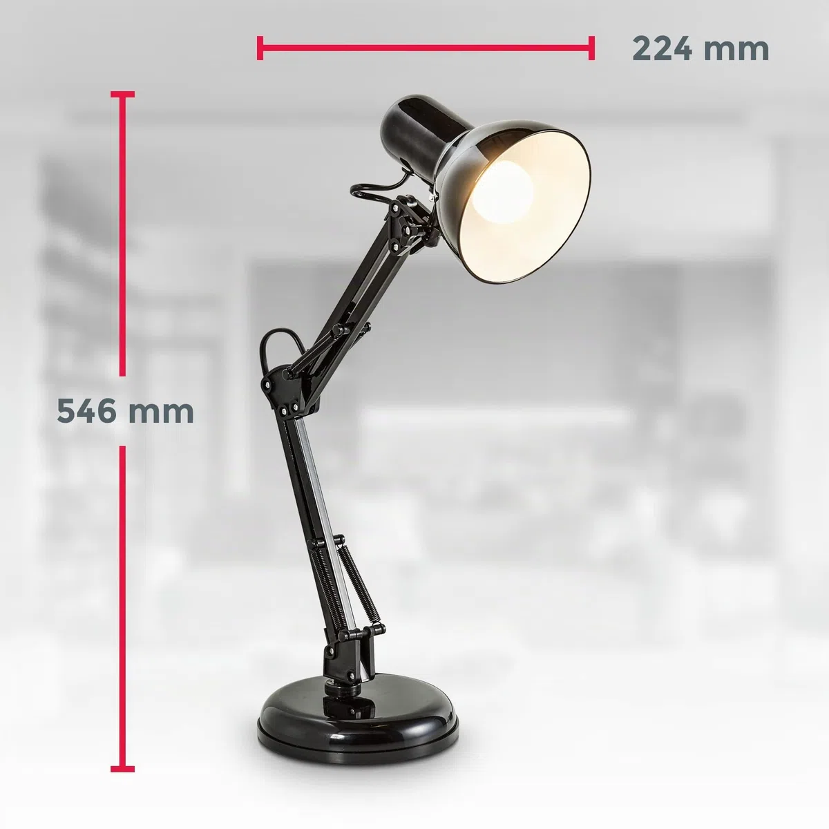 B.K.Licht Lampada da tavolo retro, interruttore on off, attacco E14, 40W, luce orientabile, da scrivania, scrittoio, comodino, lampada da lavoro, da lettura, ufficio, corpo in metallo, 53 cm (A), nero