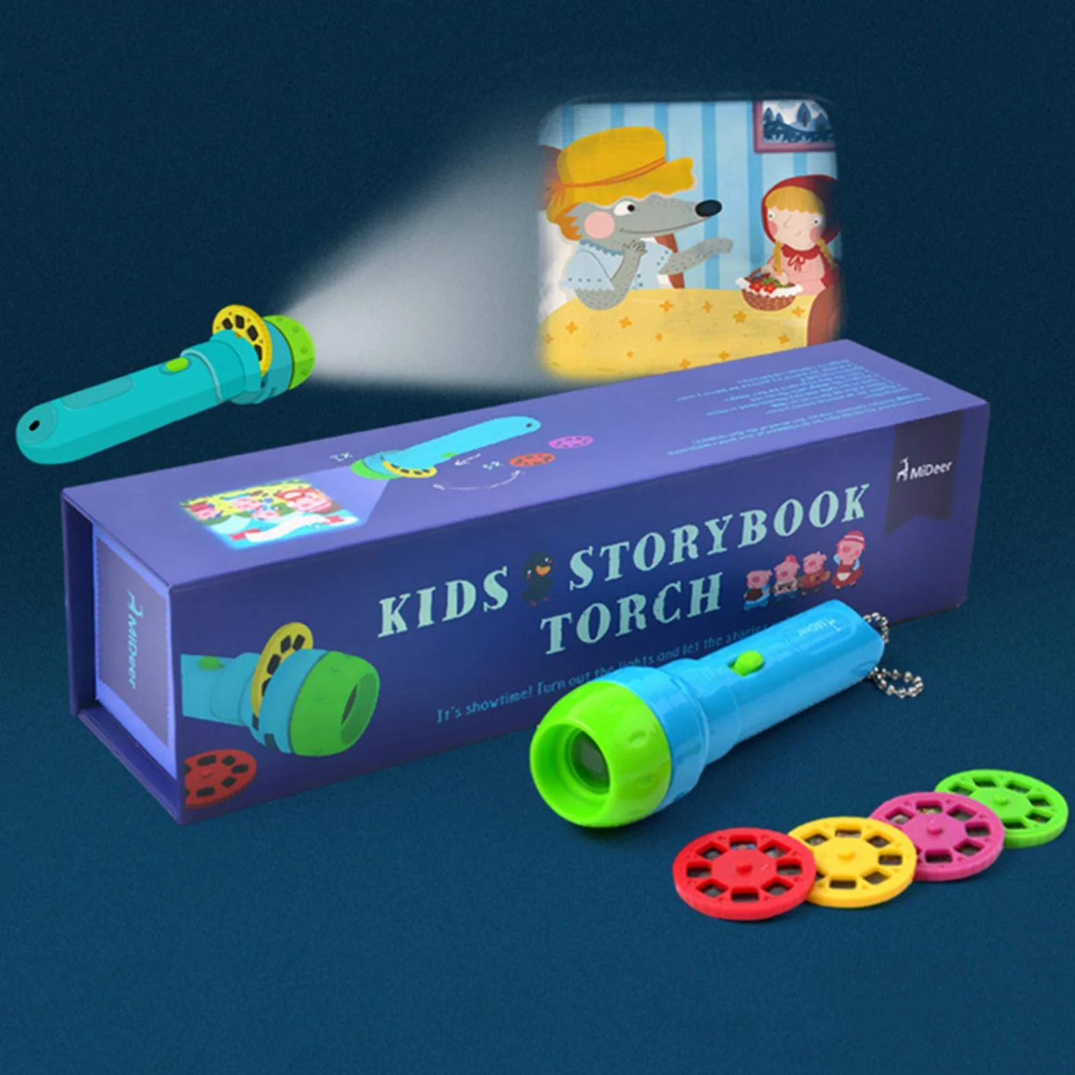 Proiettore Torcia per Bambini,Quattro Storie classiche e 32 Scene Giocattolo Proiettore di Storia