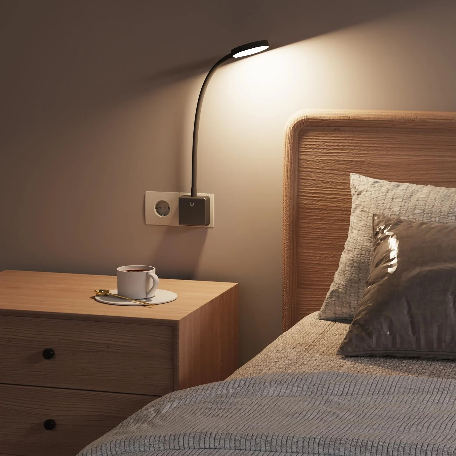 ENUOTEK Luce Notturna Lampada da Applique da Comodino LED Dimmerabile con Spina e Interruttore Tattile 4W 350Lm Luce 3000K 4000K 5000K Nessuna Funzione di Controllo Remoto Lot di 1