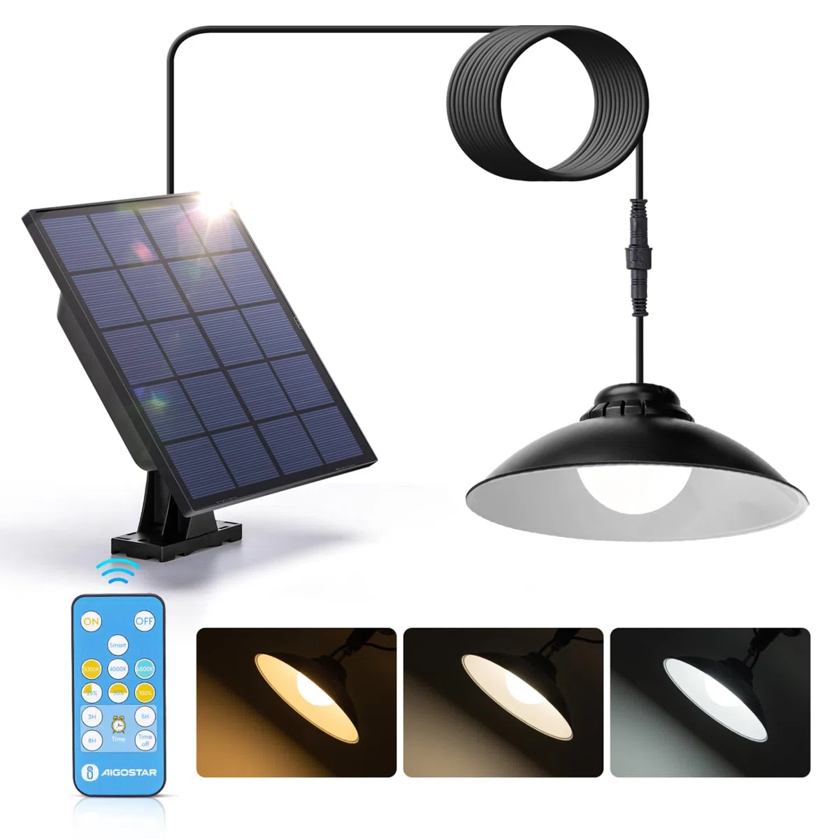 Aigostar Luce Solare Led Esterno con Telecomando 50W 500LM Lampade da Esterno solari IP65 Impermeabile Faretti Solari Esterni,temperatura colore regolabile 3000K/4000K/6500K, Lunghezza cavo 3M