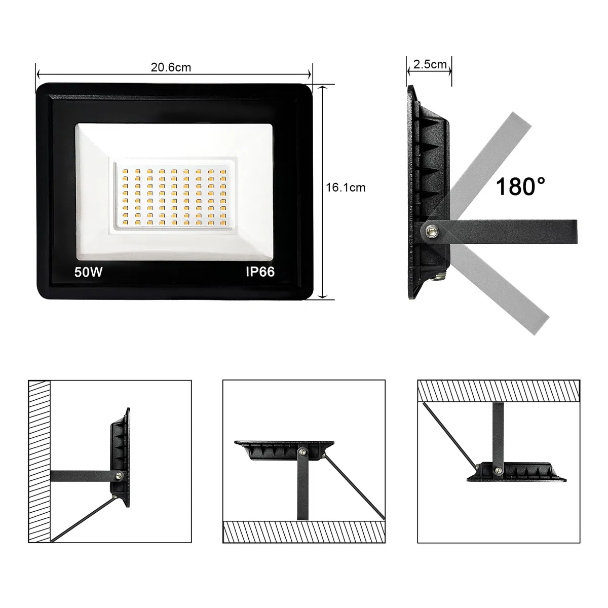 Eleganted Faretto LED da 50 W, per esterni, luce bianca calda, 3000 K, IP66, impermeabile, per giardino, garage, cortile