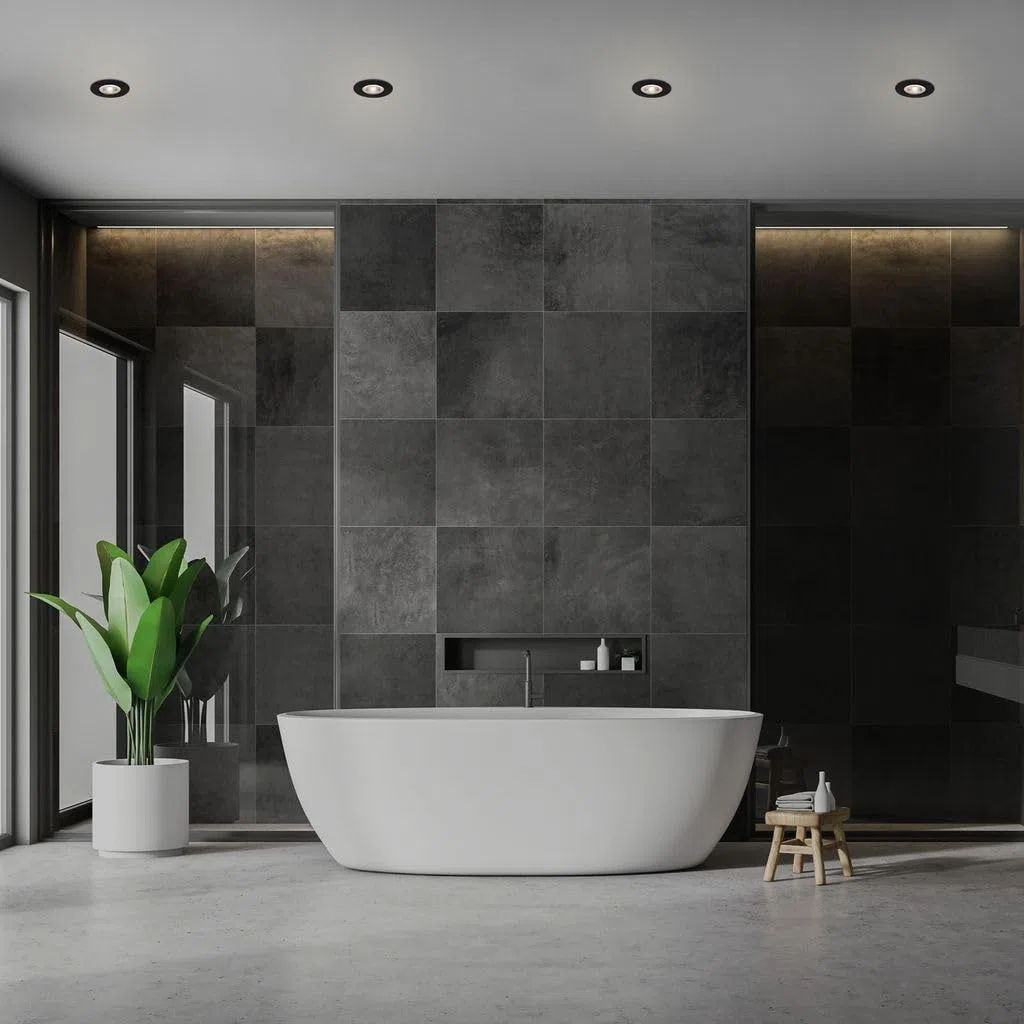 BRILONER - Set di 4 luci LED da incasso a soffitto, luci da incasso ultrapiatte, faretti da incasso per bagno, faretti da incasso per bagno IP44, nero opaco, 90x25 mm (DxH)