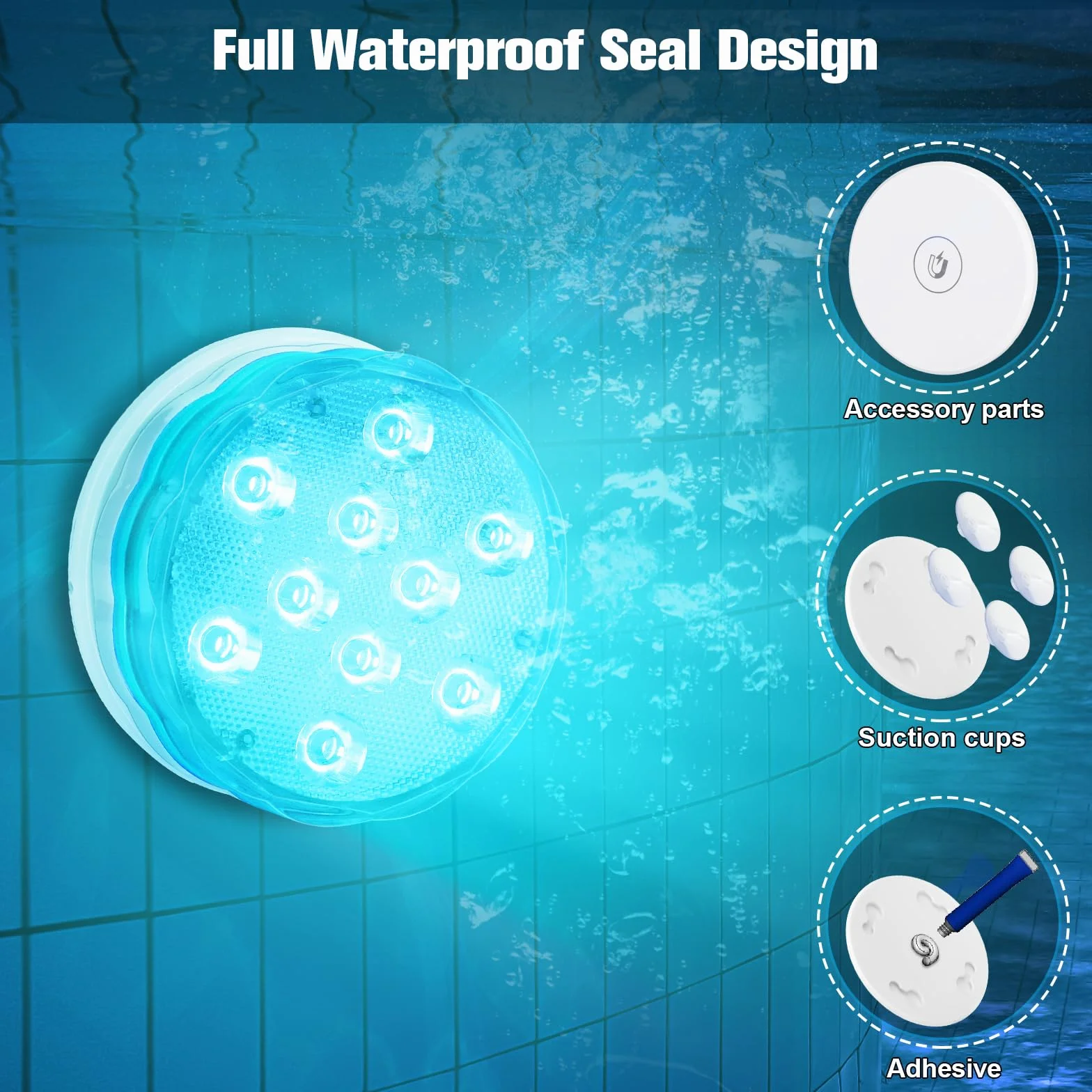 Idealife Luci per Piscina, Ricaricabile Luci Subacquee LED, Completamente Sigillata Impermeabile IPX8 Sommergibile Luce LED Adatta per Piscina Festa Cerimonia Nuziale Halloween Fish Tank(1 Pc)