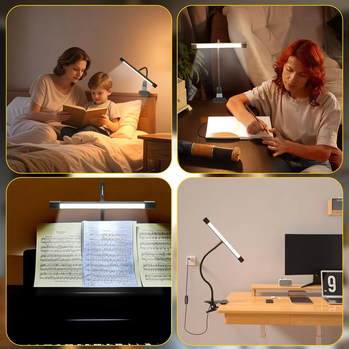 Lustaled Lampada da Cavalletto per Pittura, Lampada da Scrivania a LED con Pinza, Luce Lettura Letto, 3 Colori & 5 Luminosità, USB-C, Luce per Leggio Musicale, Lampada da Lavoro a Morsetto