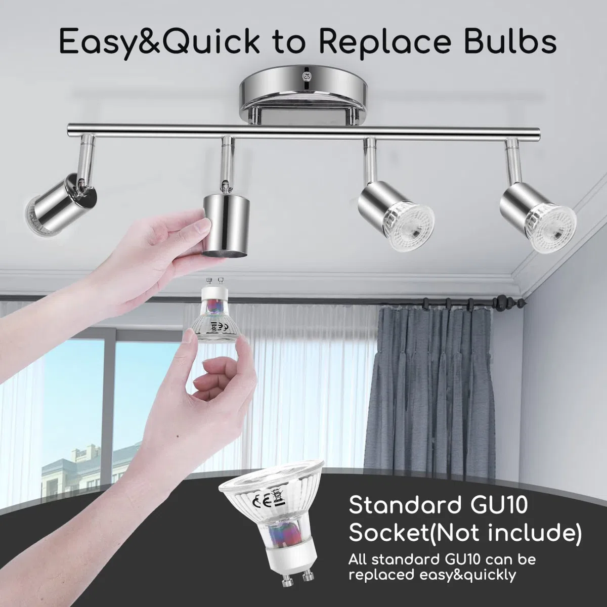 Aigostar Faretti LED Soffitto Orientabili, Lampada da Soffitto Moderna GU10, 4 Luci Lampadario Camera da Letto Cucina Soggiorno 220V (Lampadine non incluse)