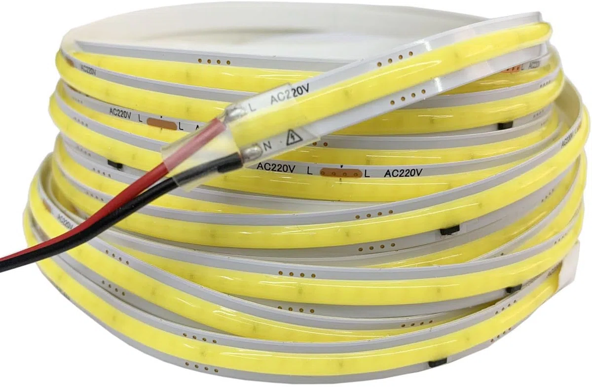 Striscia COB da 5 m AC 220 V, 296 leds/M, IP20, 3000 K, 4000 K, 6000 K, pilota costruita in decorazione per la casa, flessibile, corda a LED (5 m, 6000 K, bianco freddo)