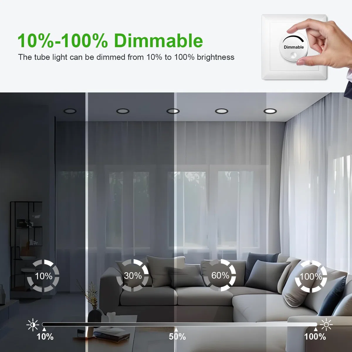 Faretti LED da Incasso per Cartongesso 7W, Dimmerabili Faretti LED Soffitto Incasso 3000K Caldo 4500K Neutro 6000K Freddo, IP44 Faretto Bagno, Foro Ø95-100mm, Nero, Set di 5