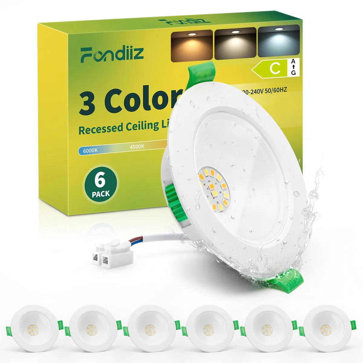 Fondiiz Faretti Led da Incasso per Cartongesso, 4W 570LM Luci da Soffitto Interno Regolabile Caldo 3000K Neutro 4500K Freddo 6000K, IP44 Faretto Risparmio Energetico per Bagno, Foro Ø68-80mm, Set di 6