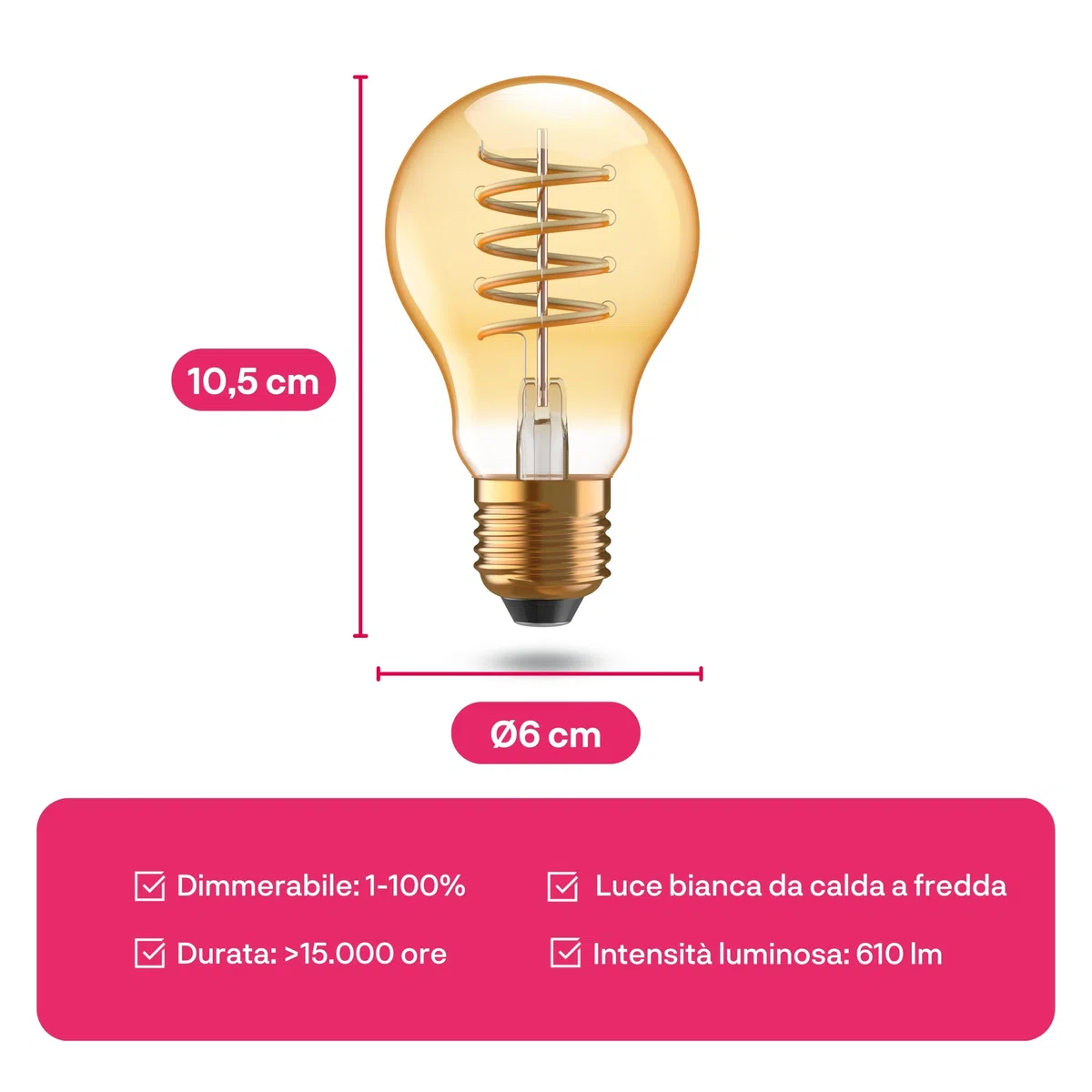 innr Lampadina Smart E27 Zigbee, Funziona con Hue* e Alexa (Bridge Richiesto), Filament LED Luce Bianca Calda e Fredda, Dimmerabile, 610 lumen - 1 pezzo