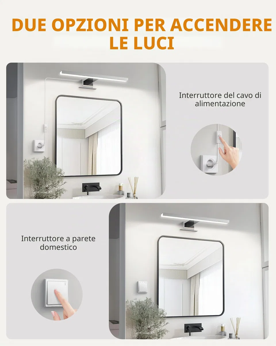 Hommie LED Applique Bagno, Luce Specchio Bagno 30CM con Interruttore, 5W/4000K, Lampada Specchio Bagno Bianco Neutro per Lampada da Armadio, Luce per Trucco, Impermeabile IP44