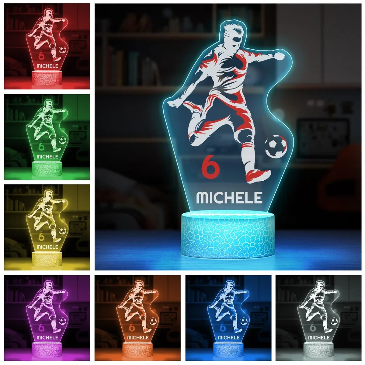 Maverton Lampada da notte personalizzata calcio - RGB 16 Colori - Regalo Comunione Maschio, Regalo Bambino 10 Anni Maschio, Regalo Comunione Bambino - Idea Regalo Compleanno per Ragazzi