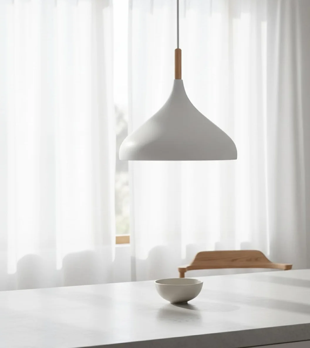 BEL AIR HOME - Lampada a sospensione Baviera 1xE-27 (lampadina non inclusa) Diametro 30 cm in metallo e legno, altezza regolabile (bianco)