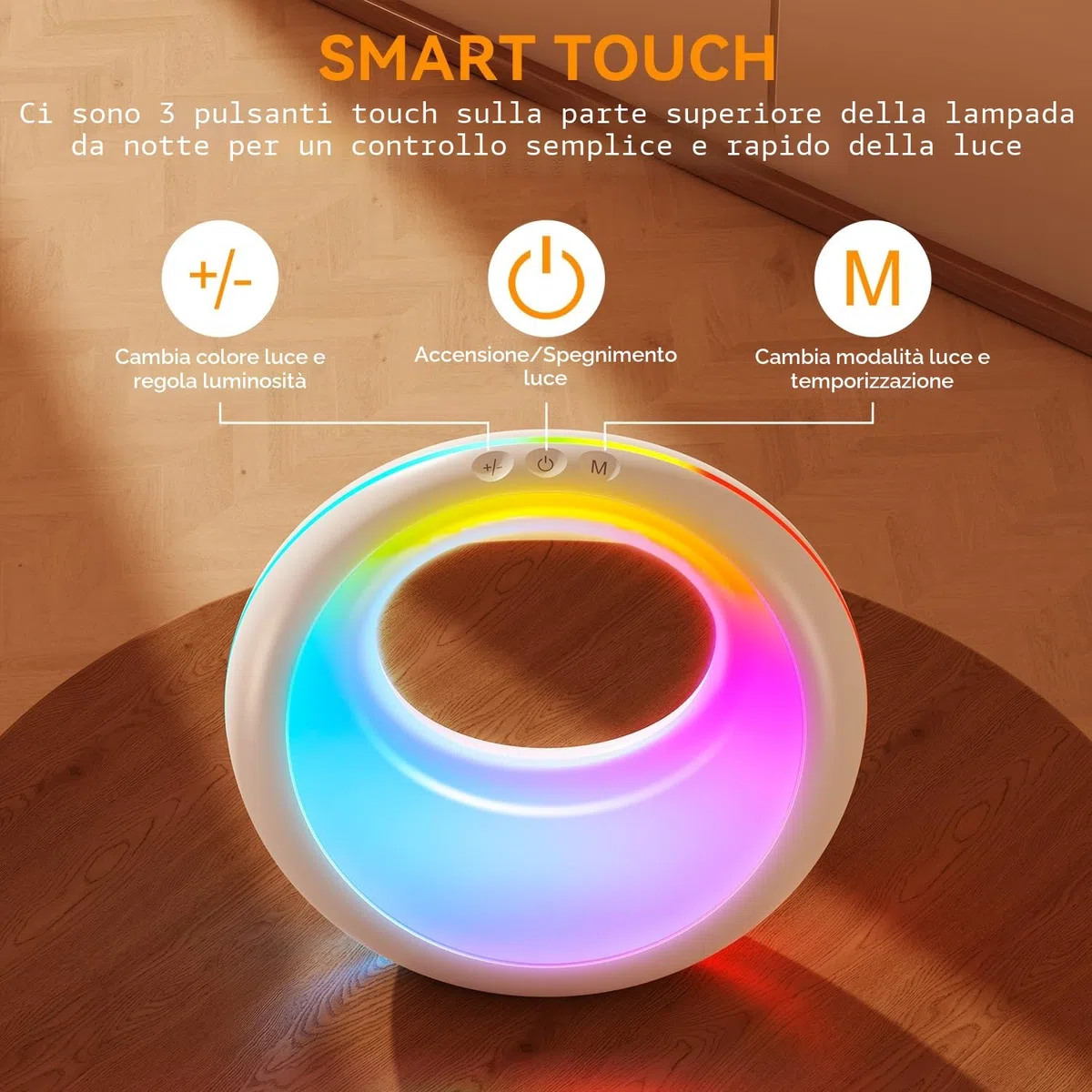 Auxmir Luce Notturna Bambini, Lampada da Comodino Touch, Abat Jour da Comodino Telecomando, Funzione Timer, Ricaricabile 2000mAh, 7 Colori RGB, 9 Modalità, Dimmerabile, per Camera da Letto, Soggiorno