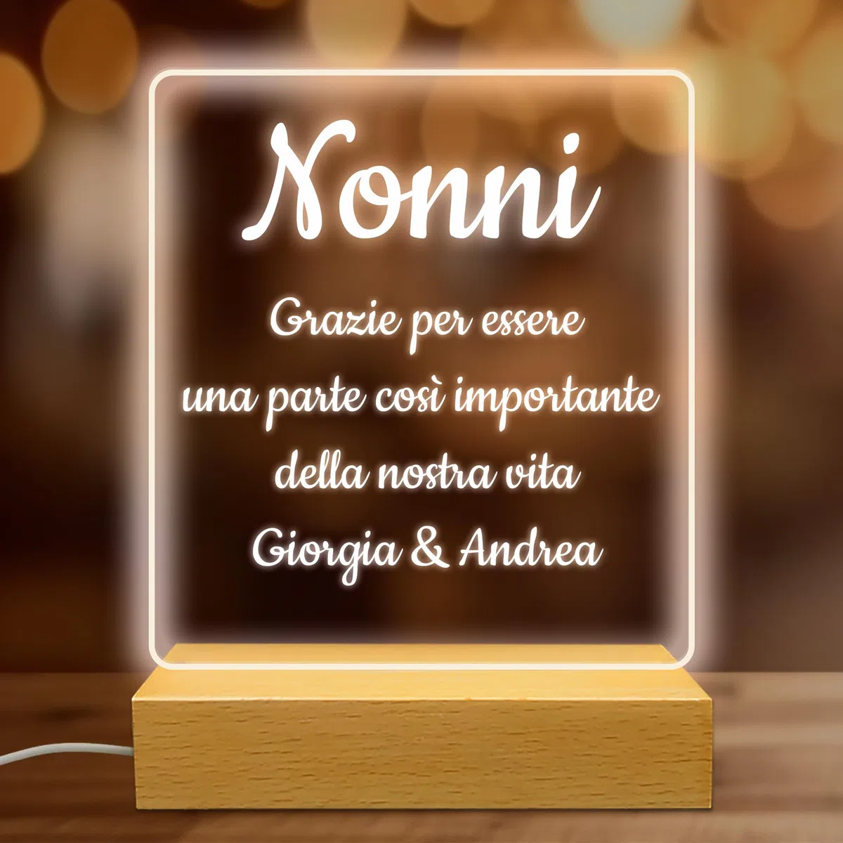 Stileitaliano lampada con frase personalizzata idea regalo festa dei nonni compleanno led multicolore regali nonno nonna natale nipote nipoti (Frase A)