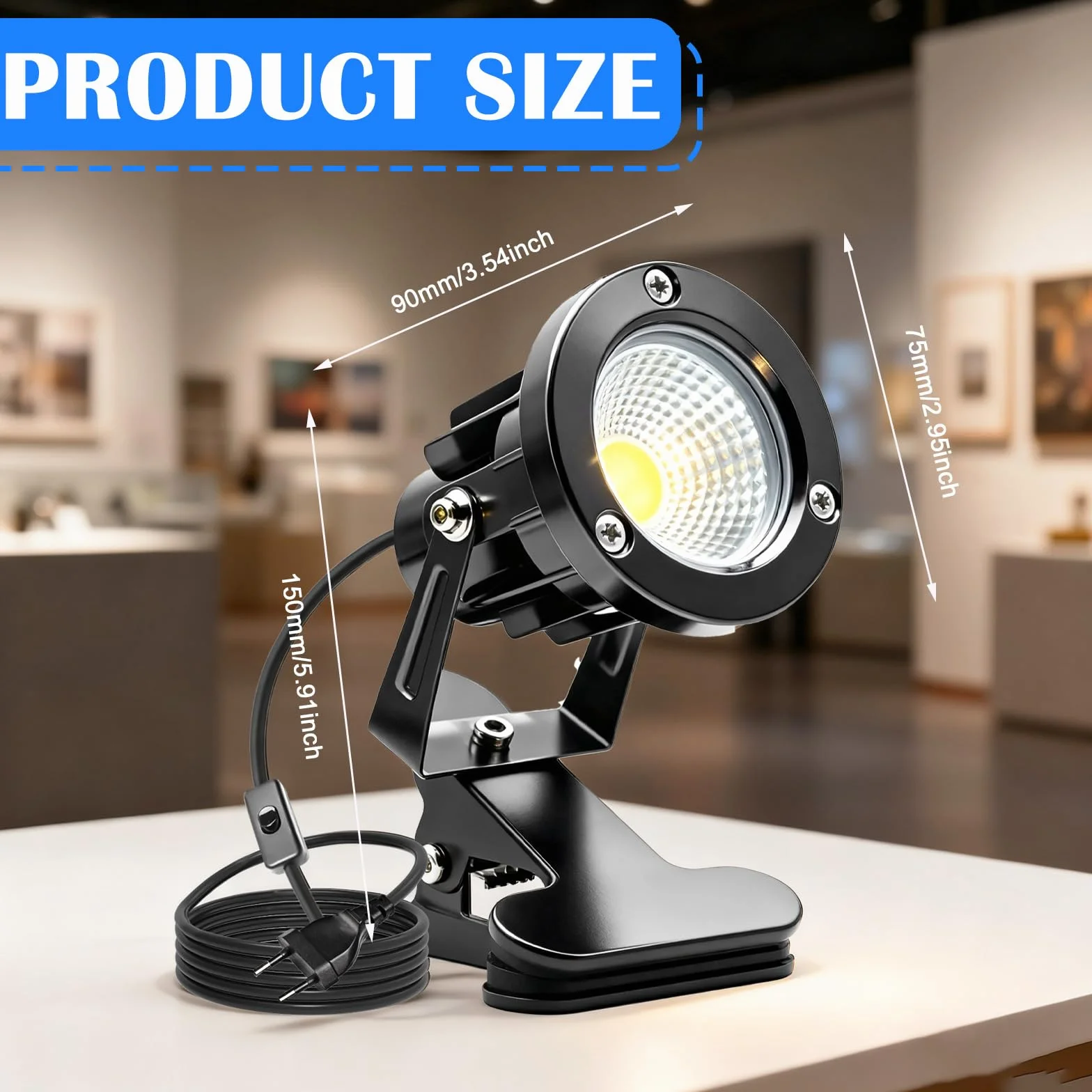 GBKDQQ 2 faretti LED a morsetto con spina e interruttore, IP65, 10 W, impermeabili, per interni ed esterni, con morsetto a LED da 1,5 m, per esterni, cortile/prato (bianco freddo)
