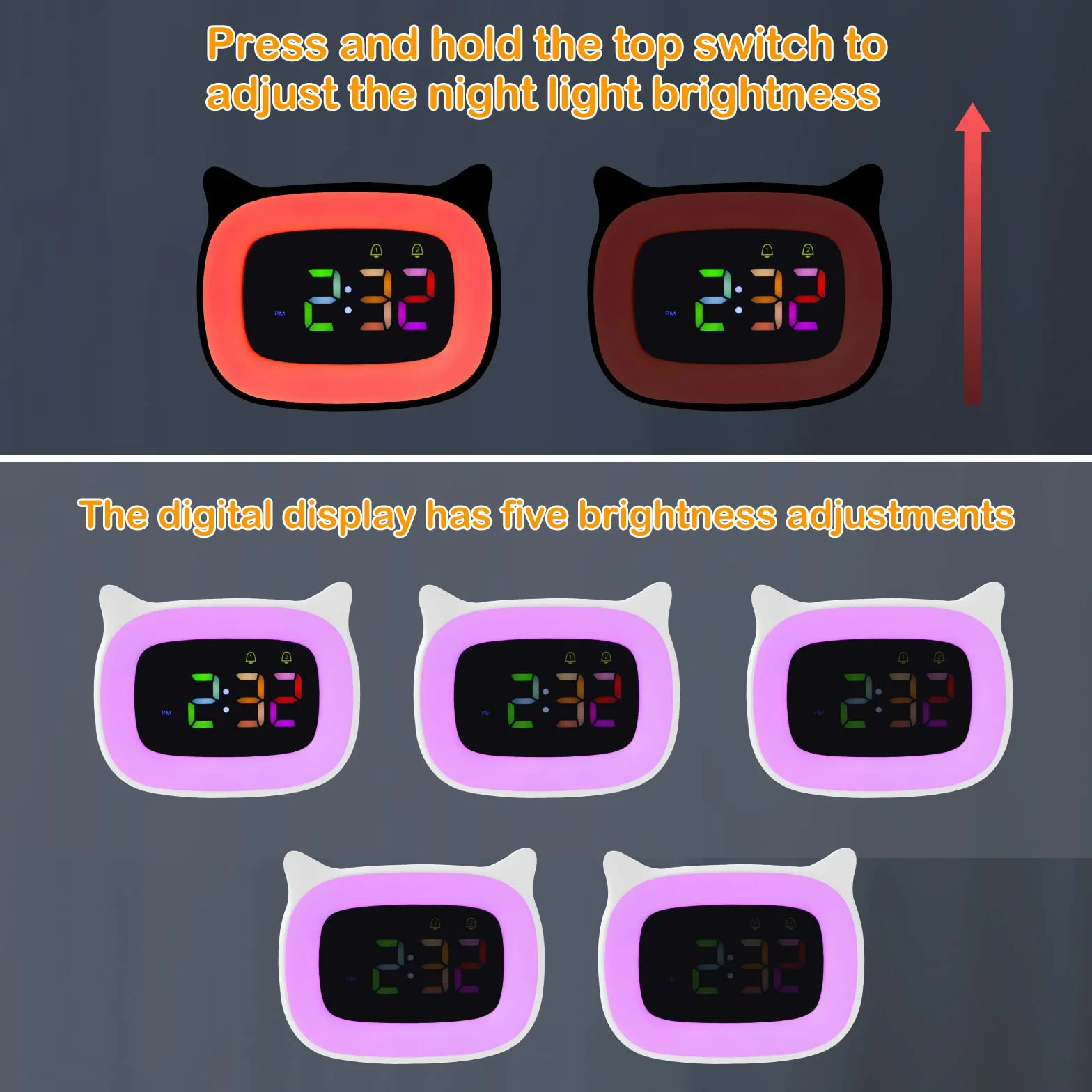 Seutgjie Sveglia Bambini, Sveglia da Comodino Bambini Ricaricabile Intelligente con RGB Luce per Ragazza Ragazzi Adolescenti 18 suonerie doppia sveglia modalità snooze 12/24 ore Bianco