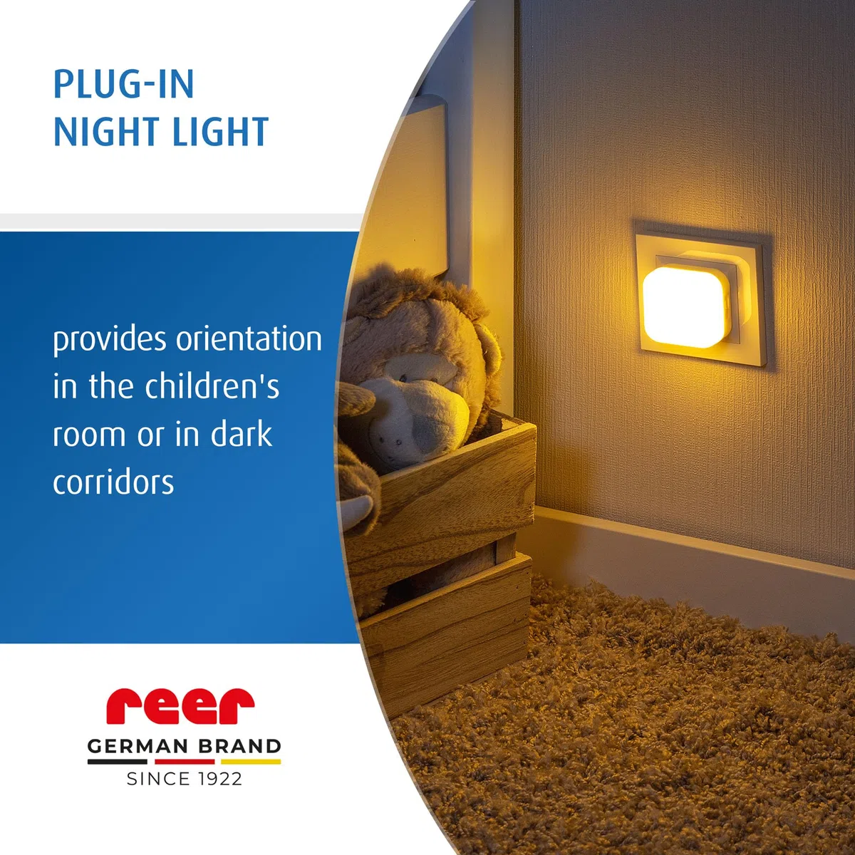 reer SleepLight 2 in 1, luce notturna per presa di corrente e con funzionamento a batteria, modalità on-off e sensore, luce d'atmosfera per bambini, eucalipto